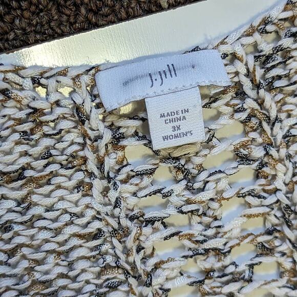 J Jill Open Knit 3/4 Sleeve Pullover Sweater Multicolor Womens 3X Tan Black Top - Picture 5 of 6